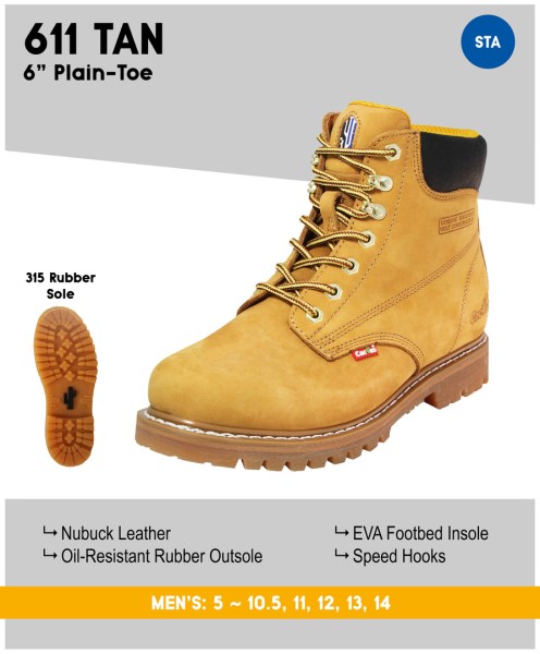 Cactus Men’s 611 6” Nubuck Leather Work Boots - Tan